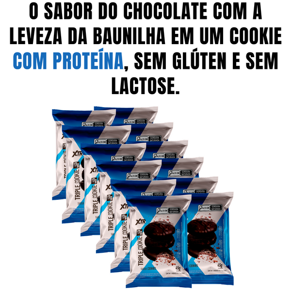 Triple Cookie 7g de Proteína - Caixa Fechada com 12 cookies 45g XTR: sabor e nutrição garantidos.