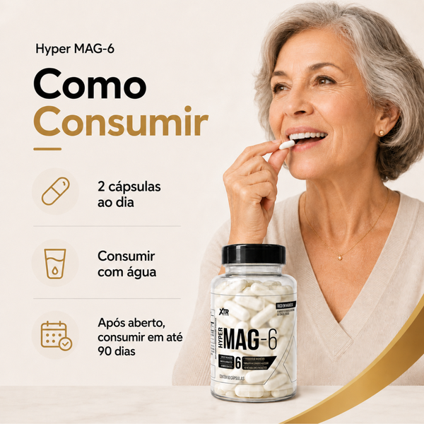 Hyper Mag-6 Magnésio Dimalato Quelato Taurato Malato Energia E Vigor 60 cápsulas Xtr