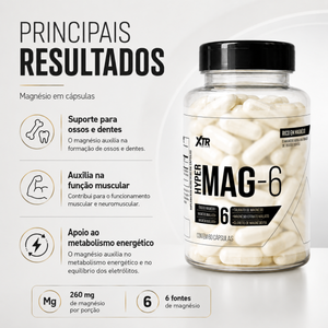 Hyper Mag-6 Magnésio Dimalato Quelato Taurato Malato Energia E Vigor 60 cápsulas Xtr