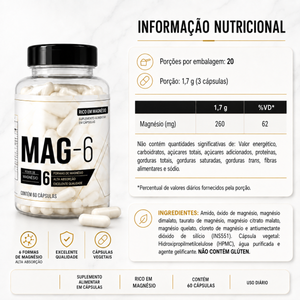 Hyper Mag-6 Magnésio Dimalato Quelato Taurato Malato Energia E Vigor 60 cápsulas Xtr
