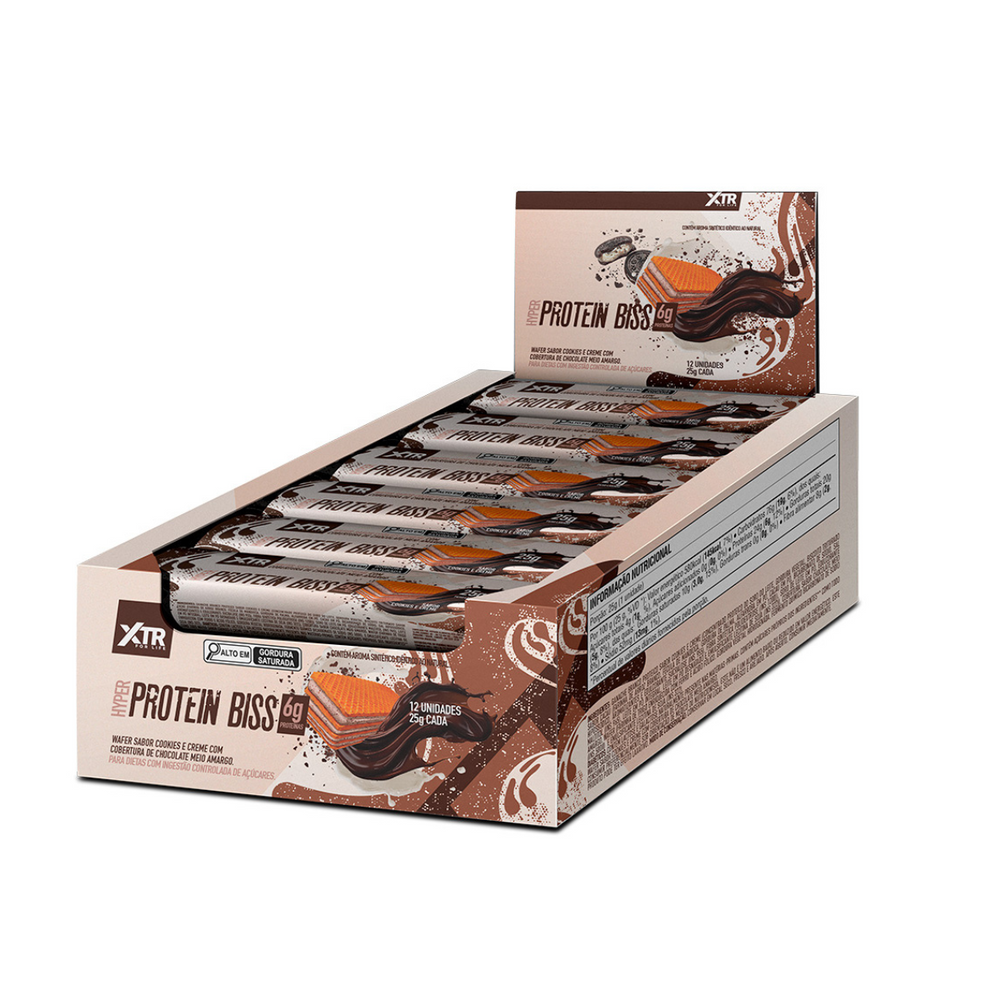 Hyper Protein Biss Wafer Recheado Proteico 12 Unidades Sabor Cookies E Creme Com Cobertura De Chocolate Meio Amargo