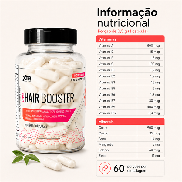 Biotina Suplemento Para Cabelo Pele e Unhas Hair Booster Zinco 60caps
