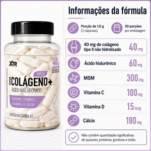 Colágeno Tipo 2 Ácido Hialurônico 60 Cáps Vitamina C D Cálcio Msm