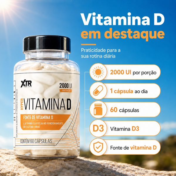 Vitamina D3 2000 UI Colecalciferol 60 Caps + Imunidade e Ossos Fortes