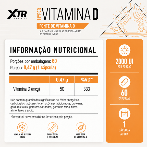 Vitamina D3 2000 UI Colecalciferol 60 Caps + Imunidade e Ossos Fortes