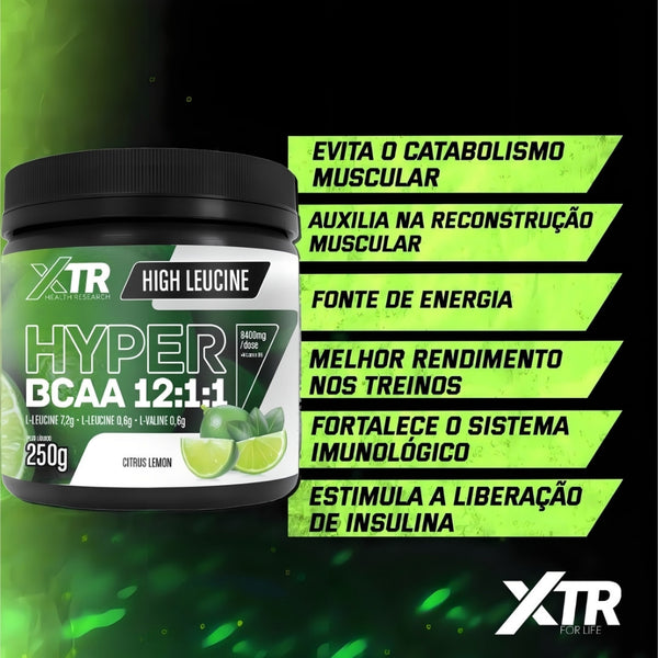 BCAA EM PÓ HYPER CONCENTRADO 12.1.1 250g XTR 8400mg P/ DOSE