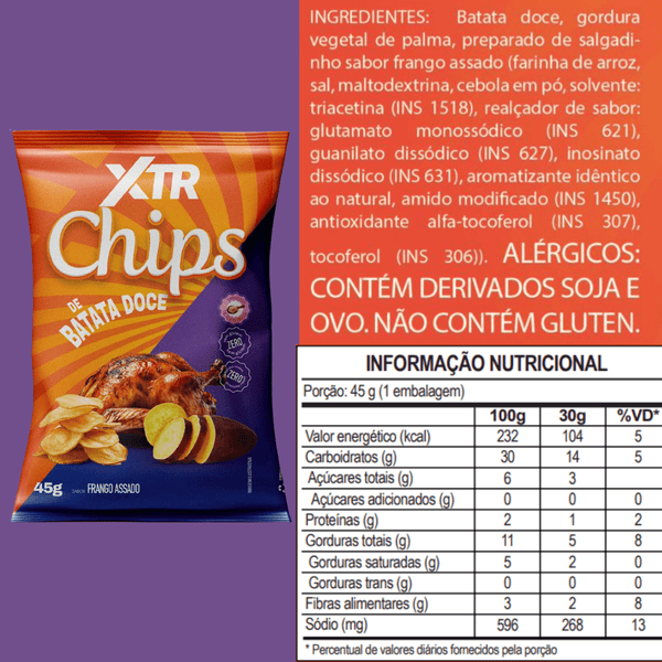 Combo 10 Chips 50g de Batata Doce Xtr - Snack Saudável e Crocante - Trincou Supplements