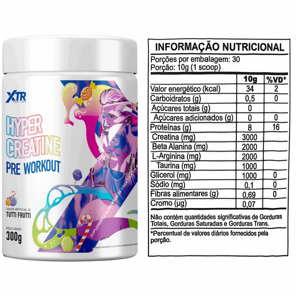 Hyper Creatine Pre workout Xtr 300g – Pré - Treino com Taurina e Beta Alanina+ Coqueteleira Brinde - Trincou Supplements