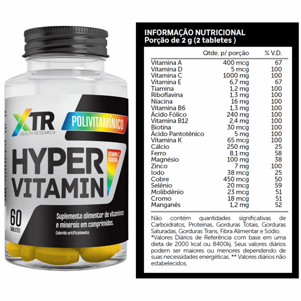 Hyper Vitamin 60 Cápsulas - Multivitamínico completo com vitaminas e minerais essenciais para performance, imunidade e disposição. - Trincou Supplements
