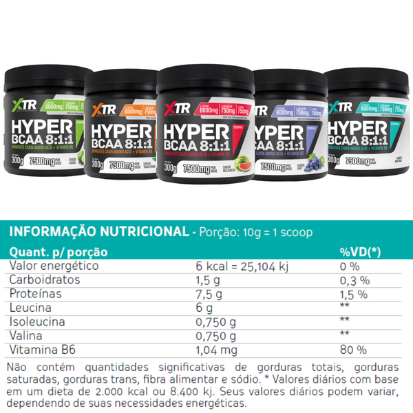 Bcaa 300g Hyper Xtr 8:1:1 Pós-treino E Intra Workout